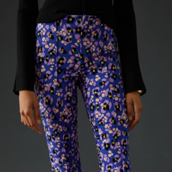 Anthropologie Margot Kick Flare Purple Animal Motif Pants, NWT - Picture 3 of 8